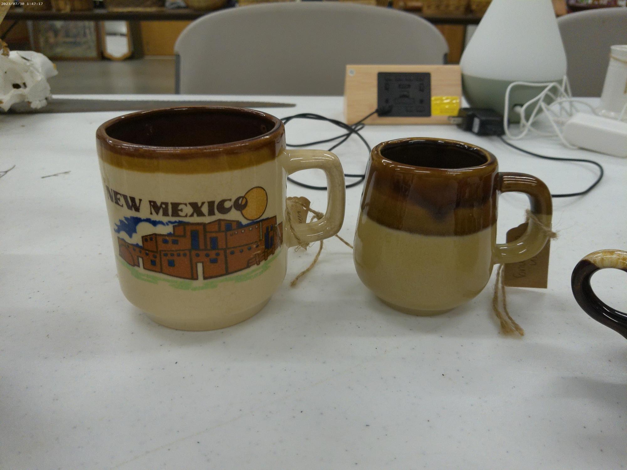 stoneware pottery, two mugs and a vintage pfaltzgraff cream and sugar set