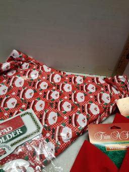 Christmas Décor Lot, Bows, Table Cloth and more