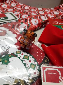 Christmas Décor Lot, Bows, Table Cloth and more