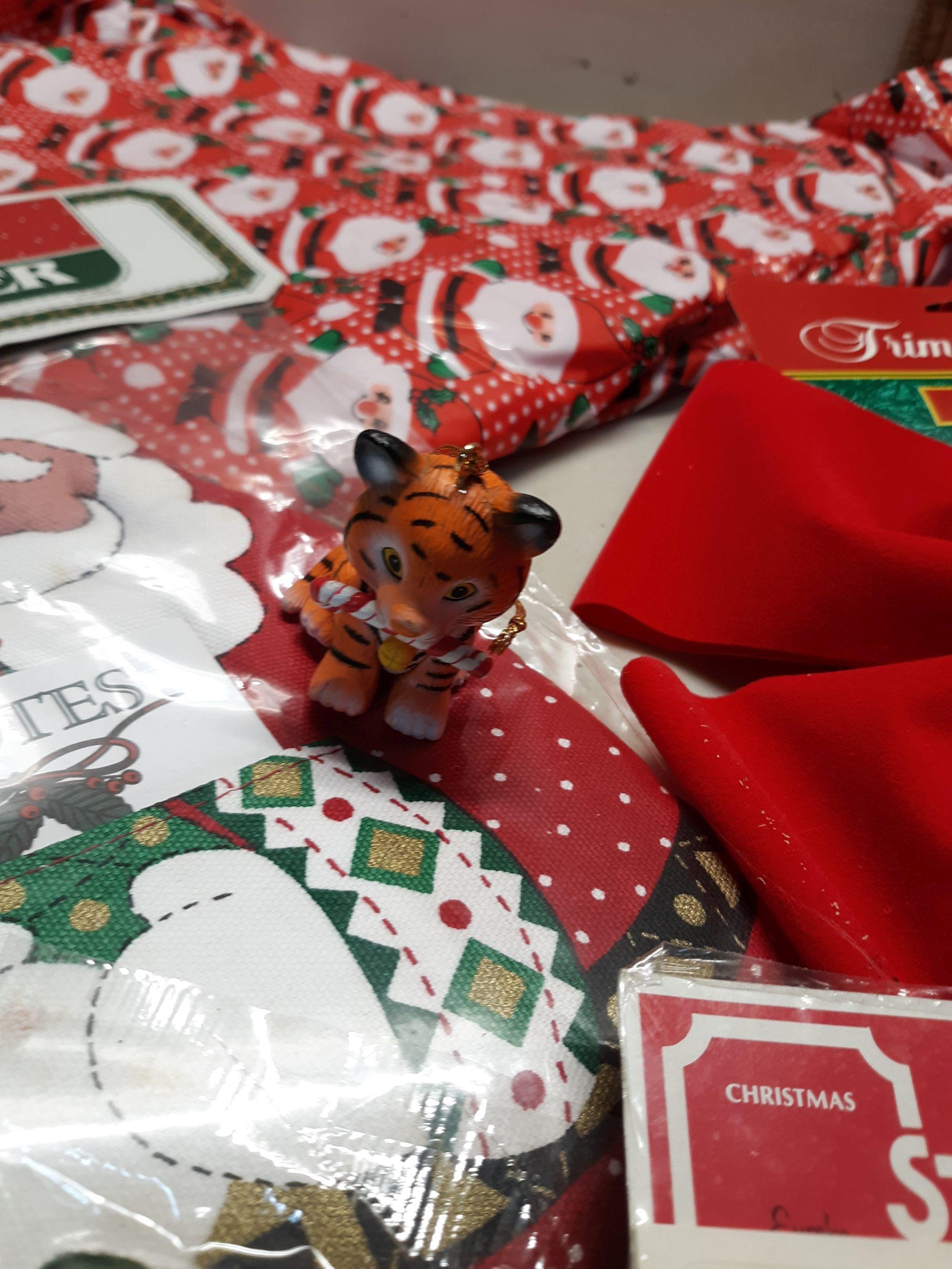 Christmas Décor Lot, Bows, Table Cloth and more
