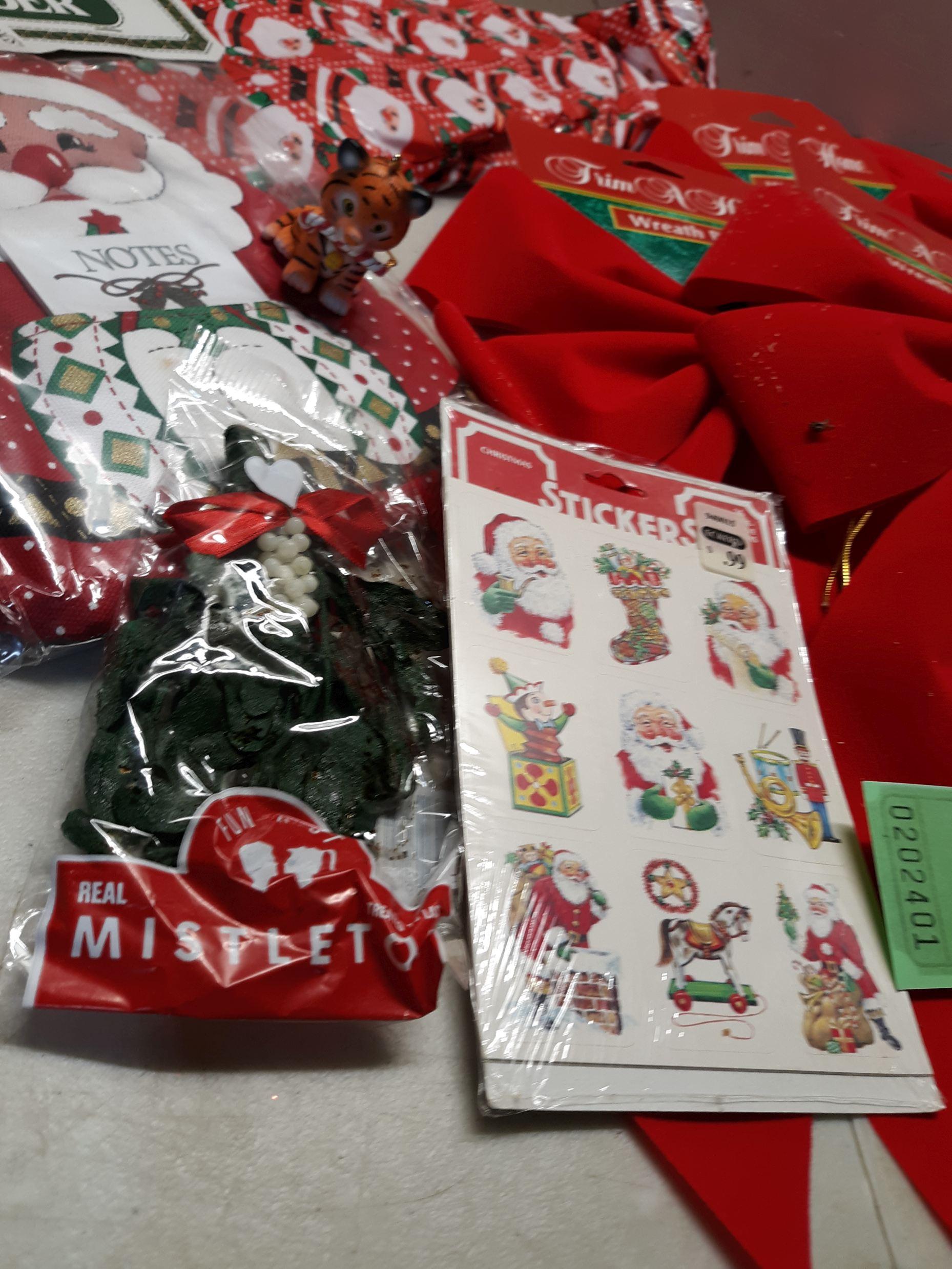 Christmas Décor Lot, Bows, Table Cloth and more