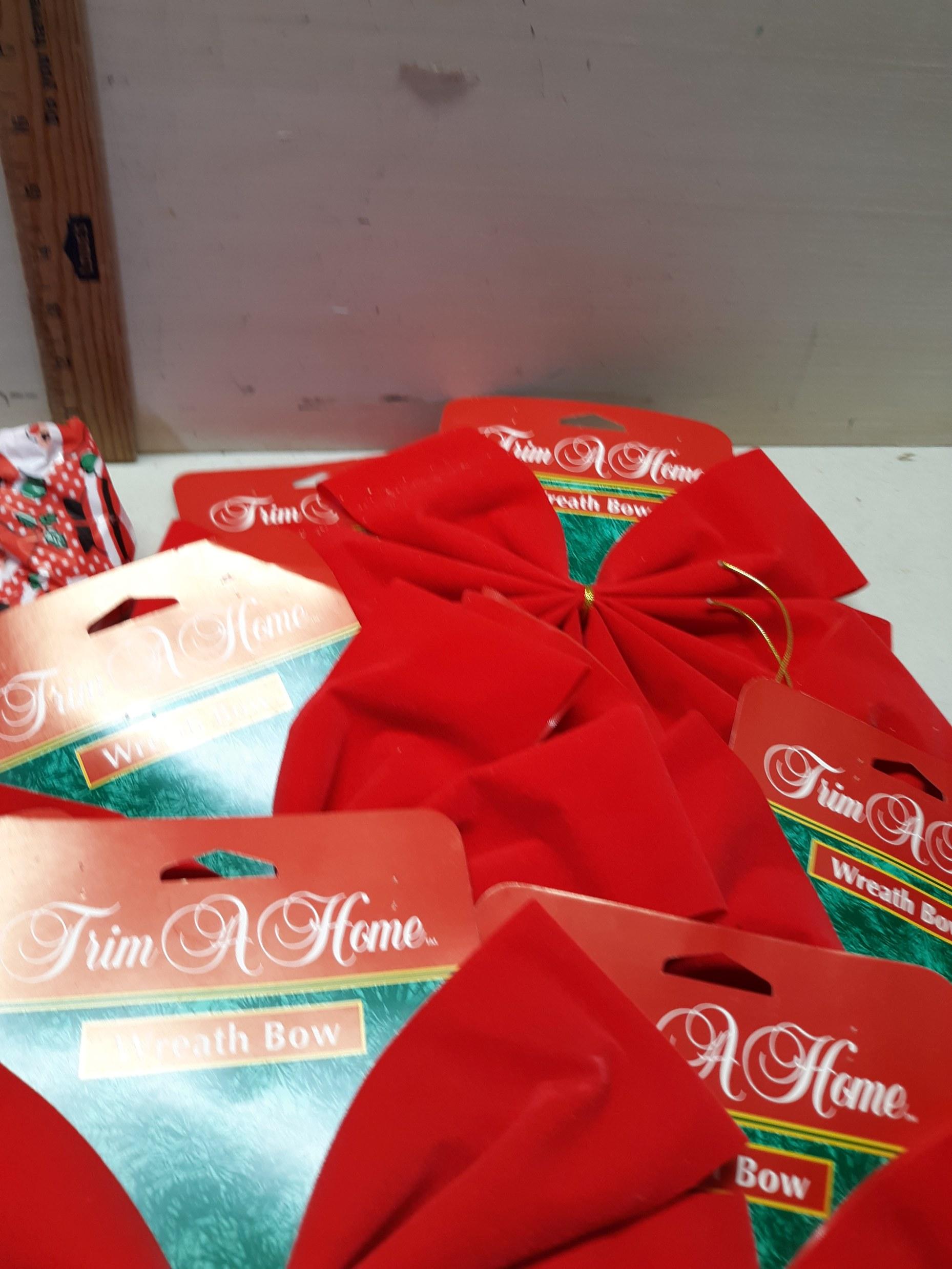 Christmas Décor Lot, Bows, Table Cloth and more