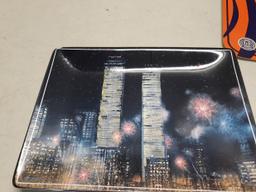 Clemson Calendar and Tag, Twin Tower Memorial Plat, Brass Snuffer, candle holder