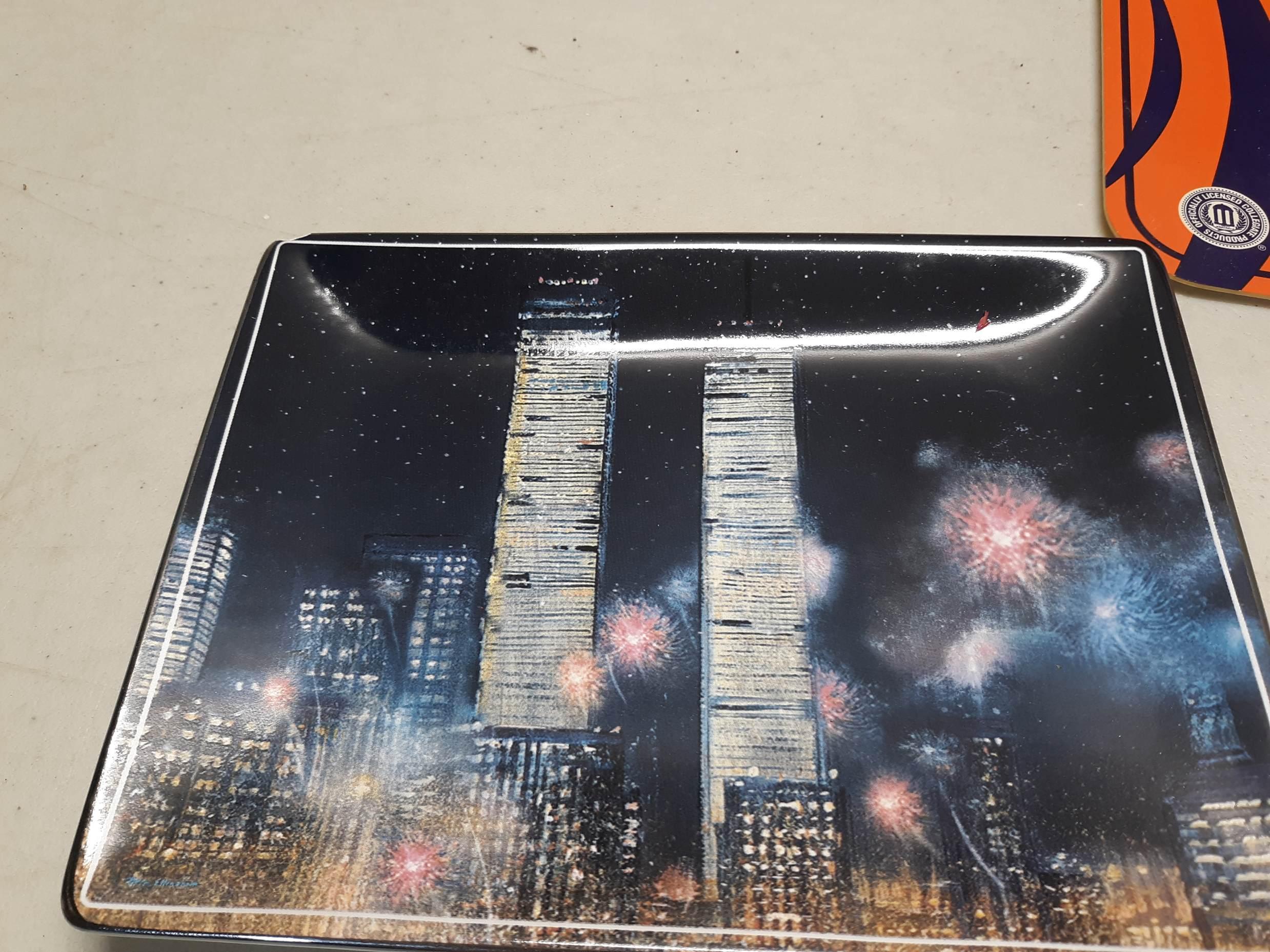 Clemson Calendar and Tag, Twin Tower Memorial Plat, Brass Snuffer, candle holder