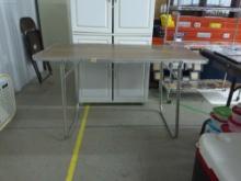 folding table, vintage light weight metal and wood design 4ft long and 28in tall