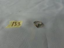 sterling ring, size 5.75 with two green and purple heart stones 2.0g