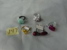 craft rings, craft show made rings 5 total from size 6.5-8 with various stones