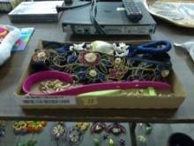 fashion belts, ladies vintage belts one with sea shells, one with floral bead work and a 80s retro s