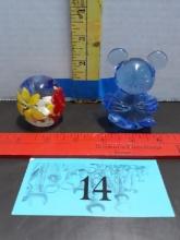 Glass Paper Weight and vintage blue art glass Bear