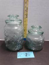 Vintage Libbey Light Green Glass Canisters, Raised Fruit Design