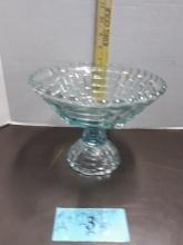 Vintage Jeannette Glass Louisa Light Ice Blue Footed Compote Fruit Bowl