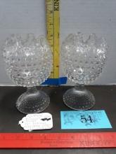 Vintage Pair Duncan Miller 7" Hobnail Ball Globe Vases Crimped Edges