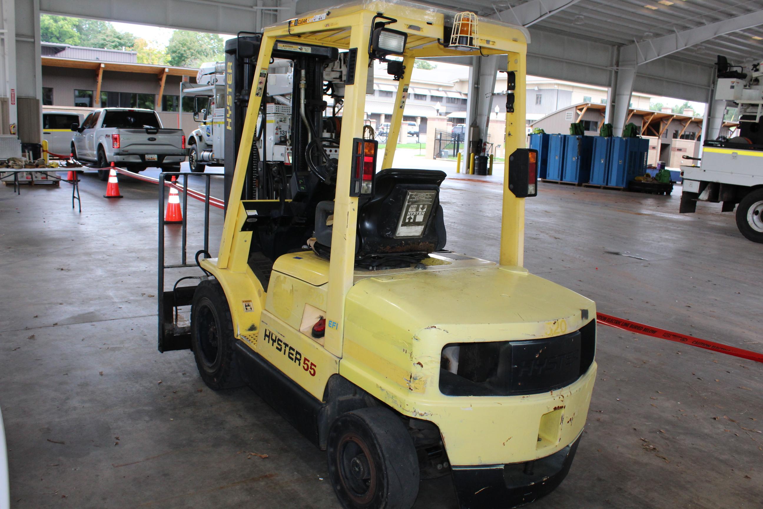 Hyster H55XM Gas Forklift w/4508 Hours, 5500lb. Capacity