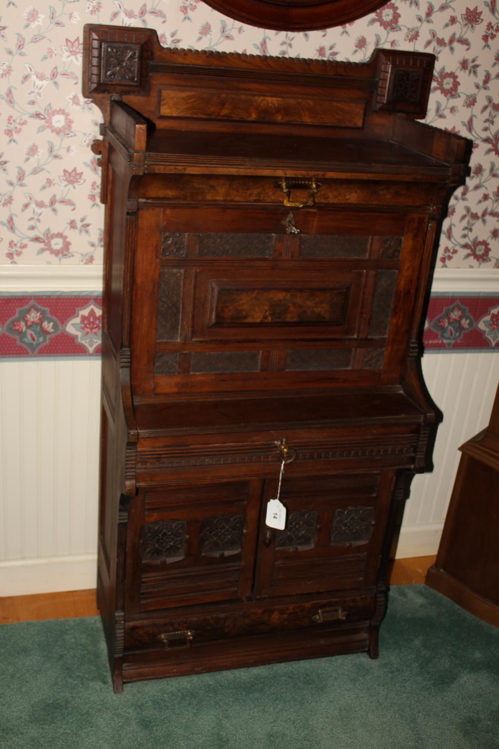 Antique Secretary w/Writing Table, Drawers and Cabinet