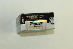 20 Rds. Of Sig Sauer "Sig V-Crown" 9mm Luger 147 Gr. JHP Ammo