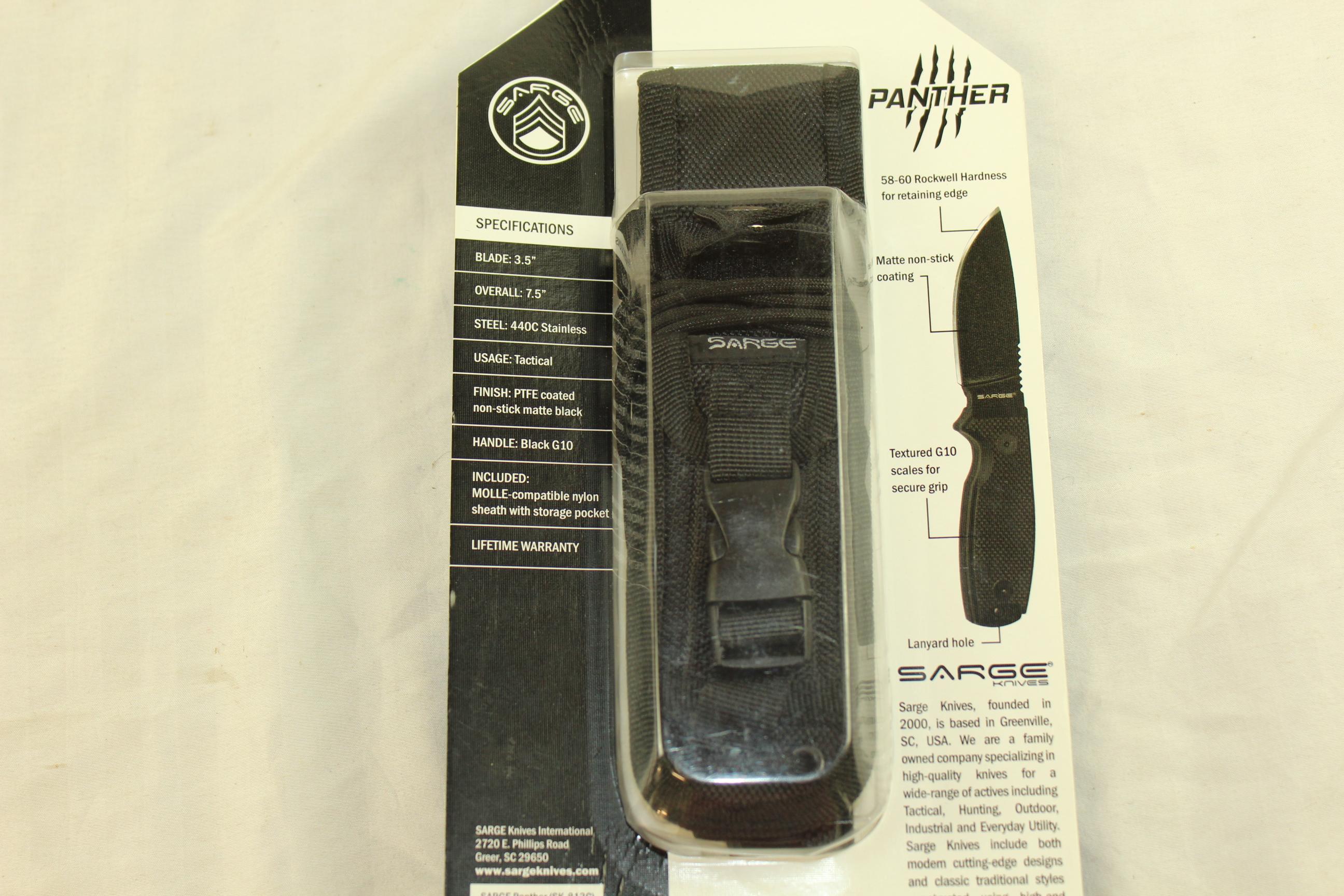 SARGE Knives "Panther" Tactical Knife w/Sheath.  New!
