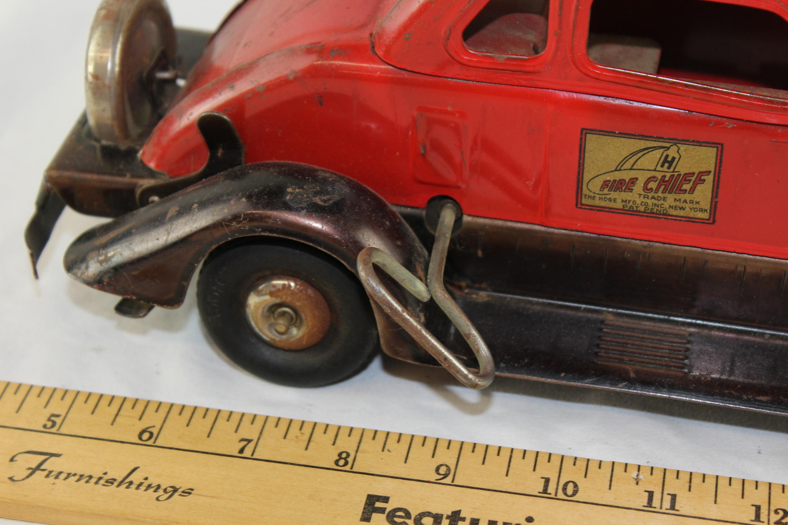 "Fire Chief" Wind-Up Metal Car by The Hoge Mfg. Co.