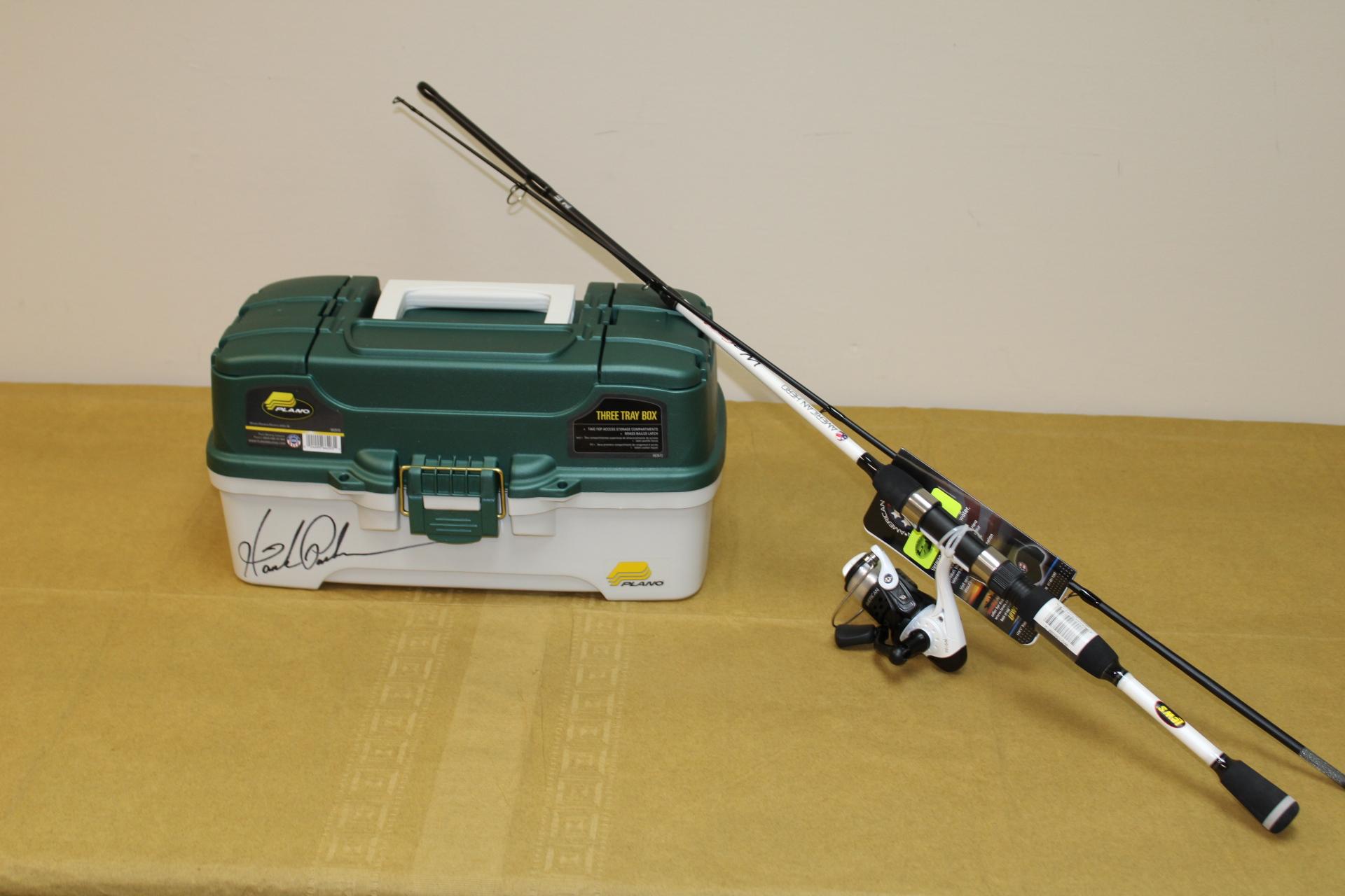 Hank Parker Signed Tackle Box w/Lew's Rod & Reel