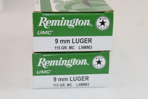100 Rounds of Remington 9mm Luger 115 Gr. MC Ammo