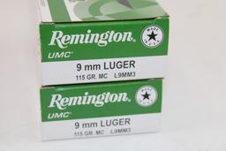 100 Rounds of Remington 9mm Luger 115 Gr. MC Ammo