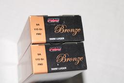 100 Rounds of PMC "Bronze" 9mm Luger 115 Gr. FMJ Ammo