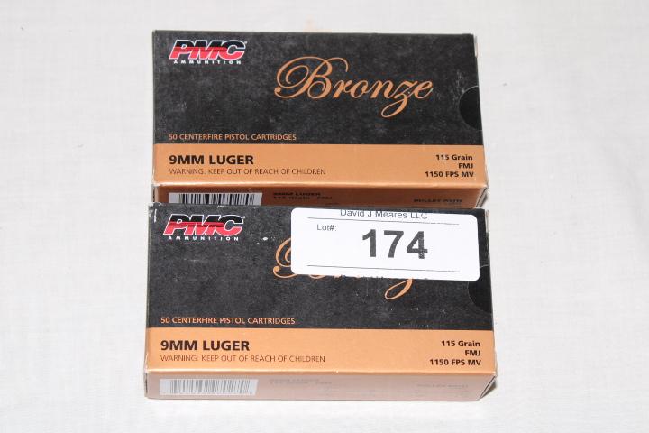 100 Rounds of PMC "Bronze" 9mm Luger 115 Gr. FMJ Ammo