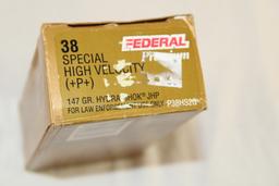 50 Rounds of Federal .38 SPL. HV +P 147 Gr. JHP Ammo