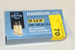 50 Rounds of PPU .38 S&W LRN 145 Gr. Ammo