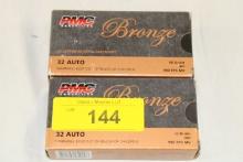 100 Rounds of PMC Bronze .32 Auto. 60 Gr. JHP Ammo