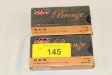 100 Rounds of PMC Bronze .32 Auto. 60 Gr. JHP Ammo