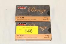 100 Rounds of PMC Bronze .32 Auto. 60 Gr. JHP Ammo