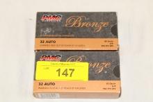 100 Rounds of PMC Bronze .32 Auto. 60 Gr. JHP Ammo