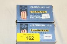 100 Rounds of PPU 9mm Makarov FMJ 93 Gr. Ammo