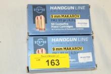 100 Rounds of PPU 9mm Makarov FMJ 93 Gr. Ammo