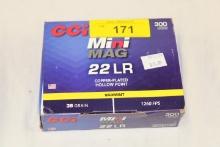 300 Rounds of CCI "Mini Mag" .22LR 36 Gr. HP Ammo