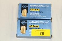 100 Rounds of PPU 40 S&W 165 Gr. FPJ Ammo
