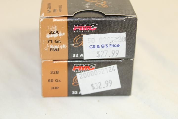 100 Rounds of PMC Bronze .32 Auto. 60 Gr. JHP Ammo