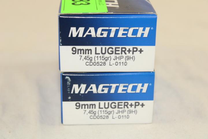 100 Rounds of MagTech 9mm Luger+P+ 115 Gr. JHP Ammo