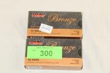 100 Rounds of PMC Bronze .32 Auto. 60 Gr. JHP Ammo
