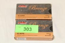 100 Rounds of PMC Bronze .32 Auto. 60 Gr. JHP Ammo