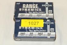 100 Rounds of Fiocchi "Range Dynamics" .380 Auto. 95 Gr. FMJ Ammo