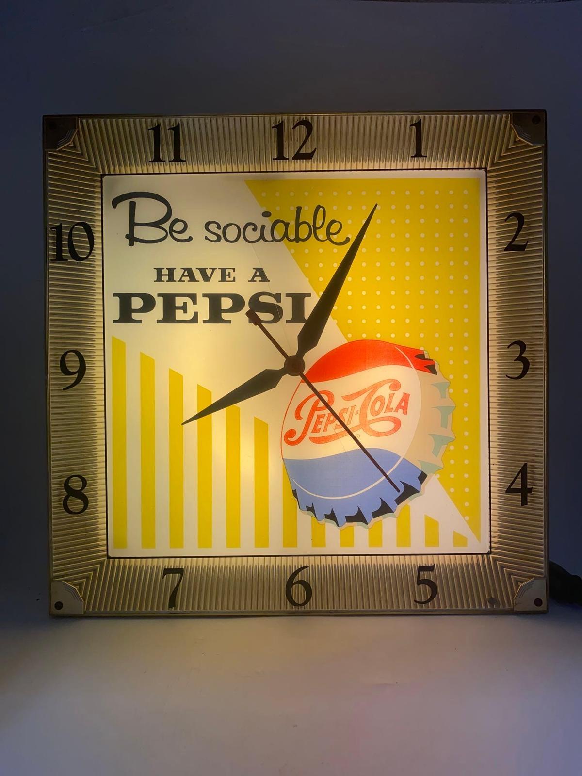 "Be Socialble Have a Pepsi" Lighted Clock