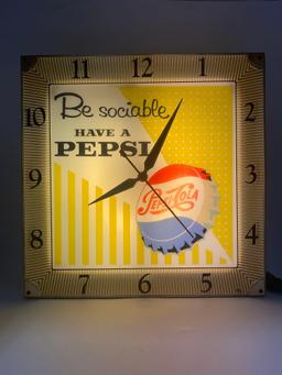 "Be Socialble Have a Pepsi" Lighted Clock