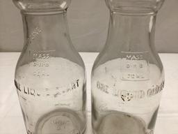 Two 1920's Filling Station Quart Oil Bottles w/ Spouts
