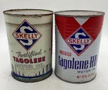 Two Skelly Tagolene Quart Oil Cans
