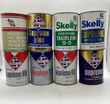 Eight Skelly Motor Oil Quart Cans