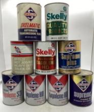 Nine Skelly Motor Oil Quart Cans