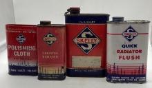 Two Skelly Radiator Tins, Polishing Cloth and Quart Can