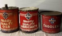 Three Skelly Five Gallon Oil Cans