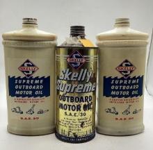Three Skelly Outboard Quart Oil Cans